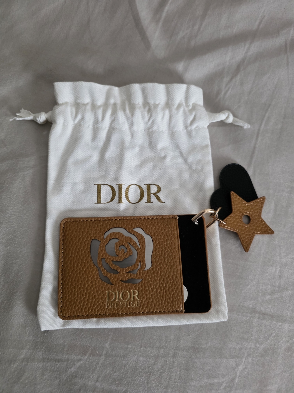 NEW DIOR Prestige Mirror Set Leather Card Holder with Rose Cutout and Charms